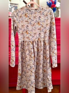 Women's Long-Sleeve Floral Dress in Soft Pink